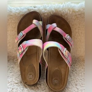 Wonder Nation Pastel Tye Dye Strappy Footbed Slide Sandals Size 5 Girls